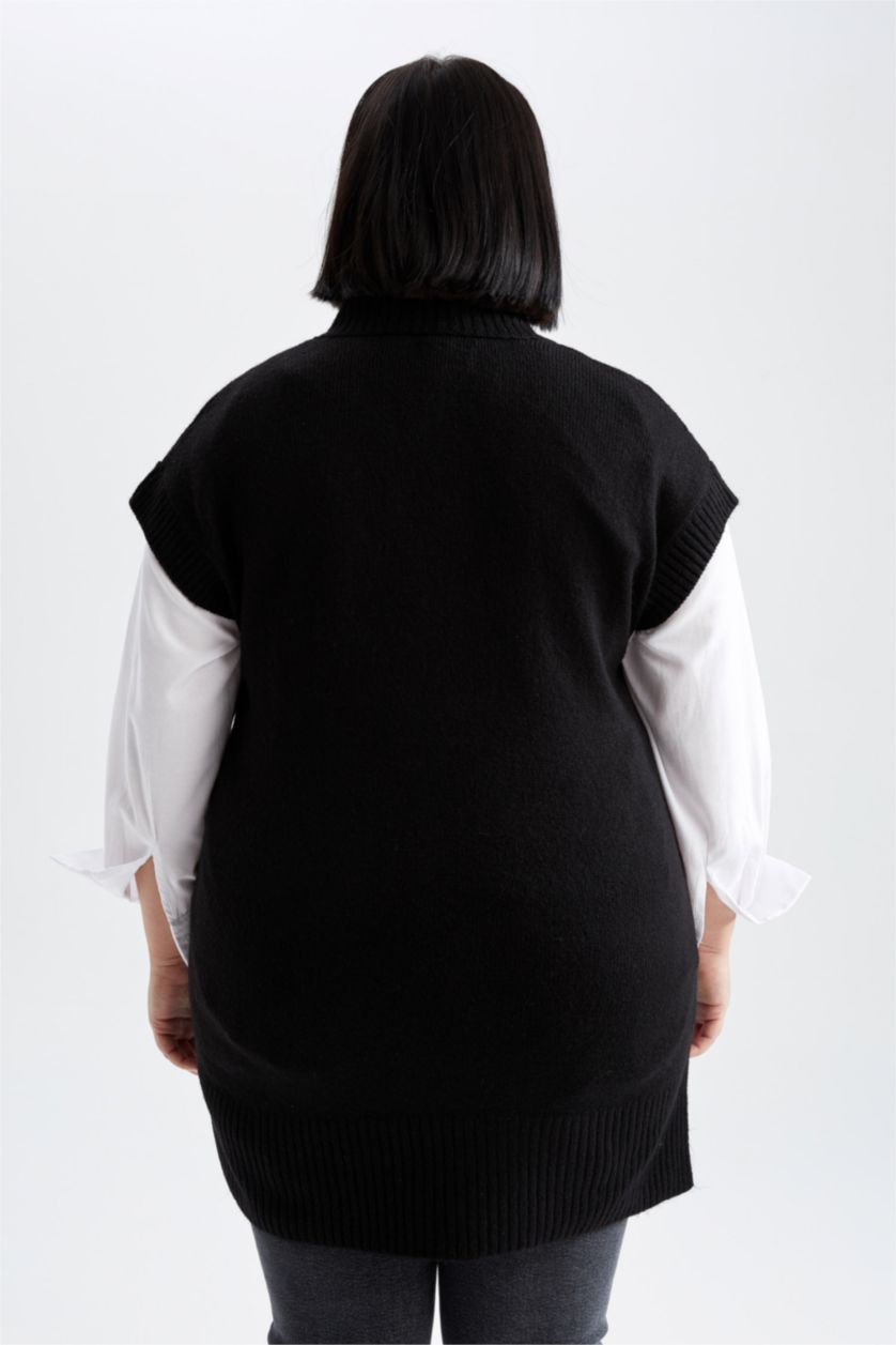 WOMAN Black DF Plus Plus Size Regular Fit V Neck Knitwear Sweater