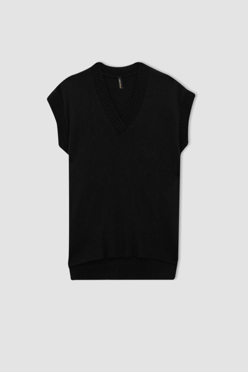 WOMAN Black DF Plus Plus Size Regular Fit V Neck Knitwear Sweater