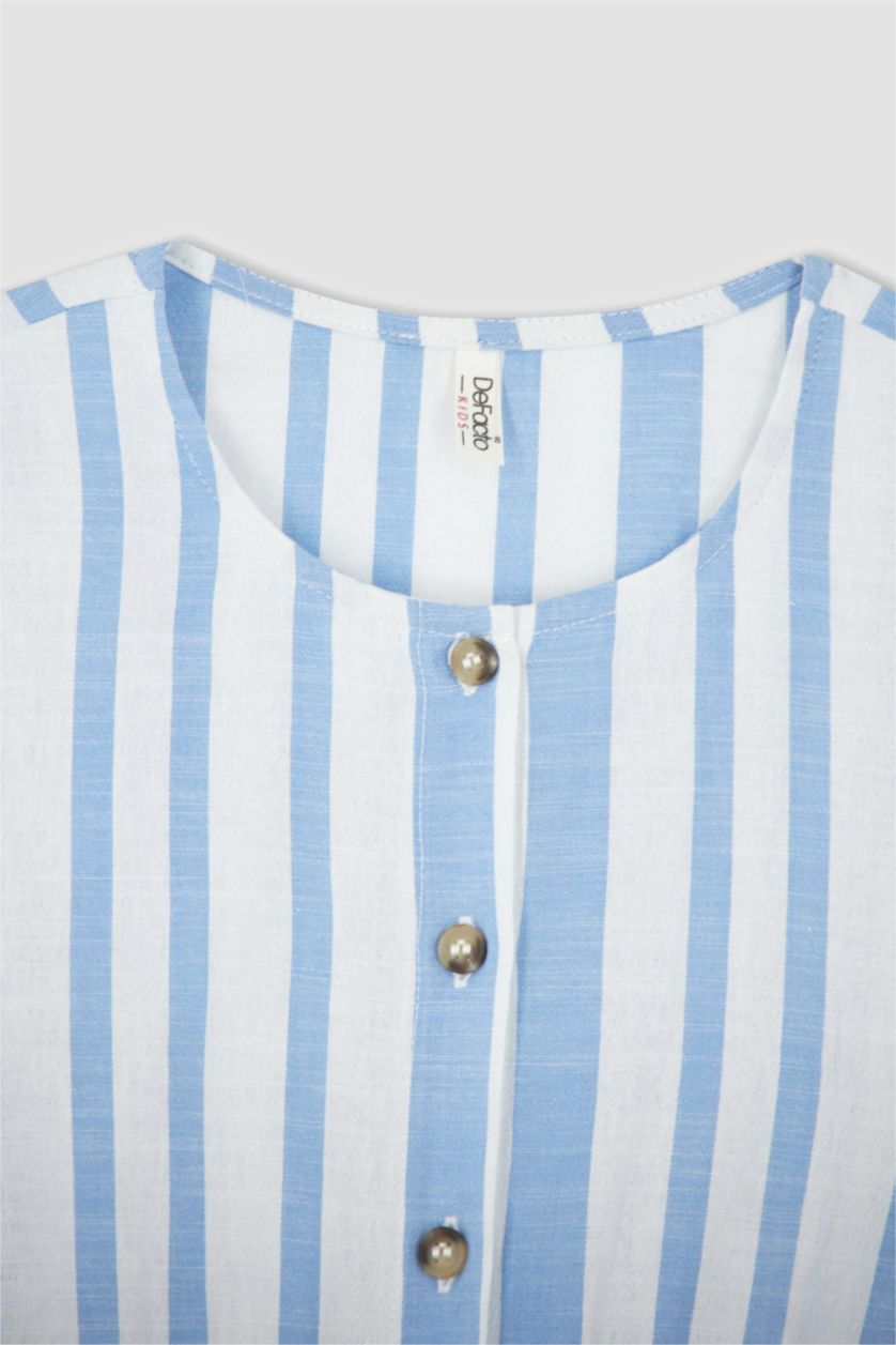 FILLES Bleu Combinaison longue en popeline de coton rayée à manches courtes pour fille