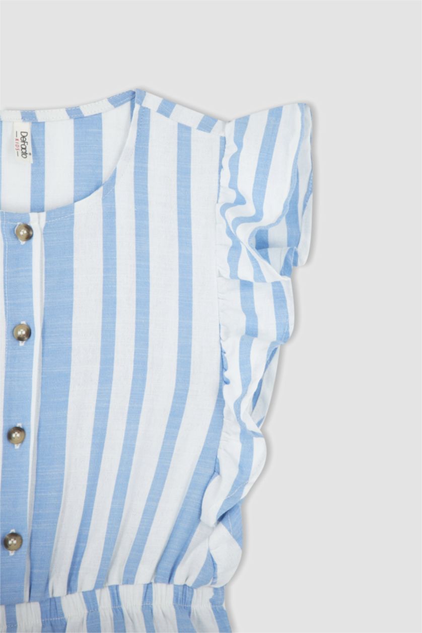 FILLES Bleu Combinaison longue en popeline de coton rayée à manches courtes pour fille