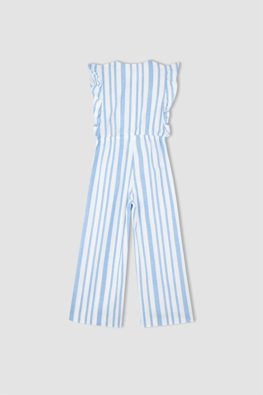 FILLES Bleu Combinaison longue en popeline de coton rayée à manches courtes pour fille