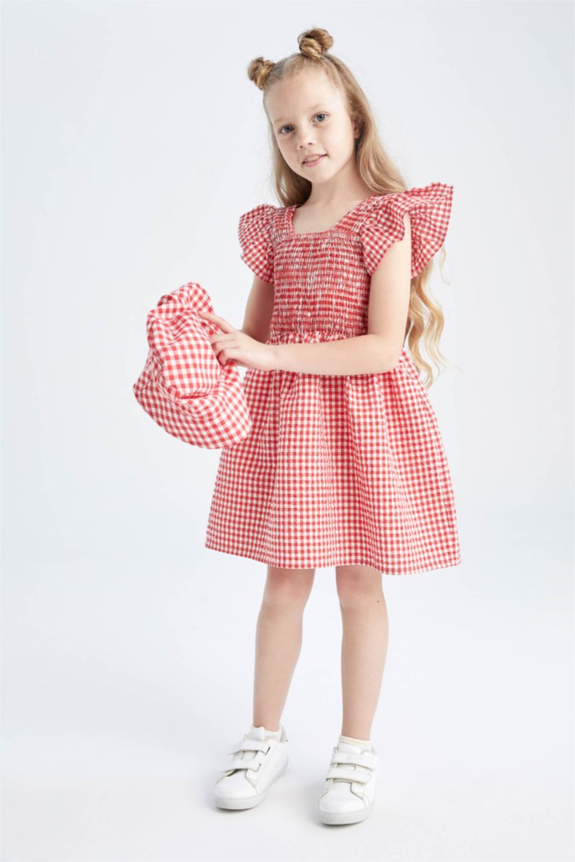 FILLES Rouge Robe coupe classique en voile de coton à motif vichy pour fille