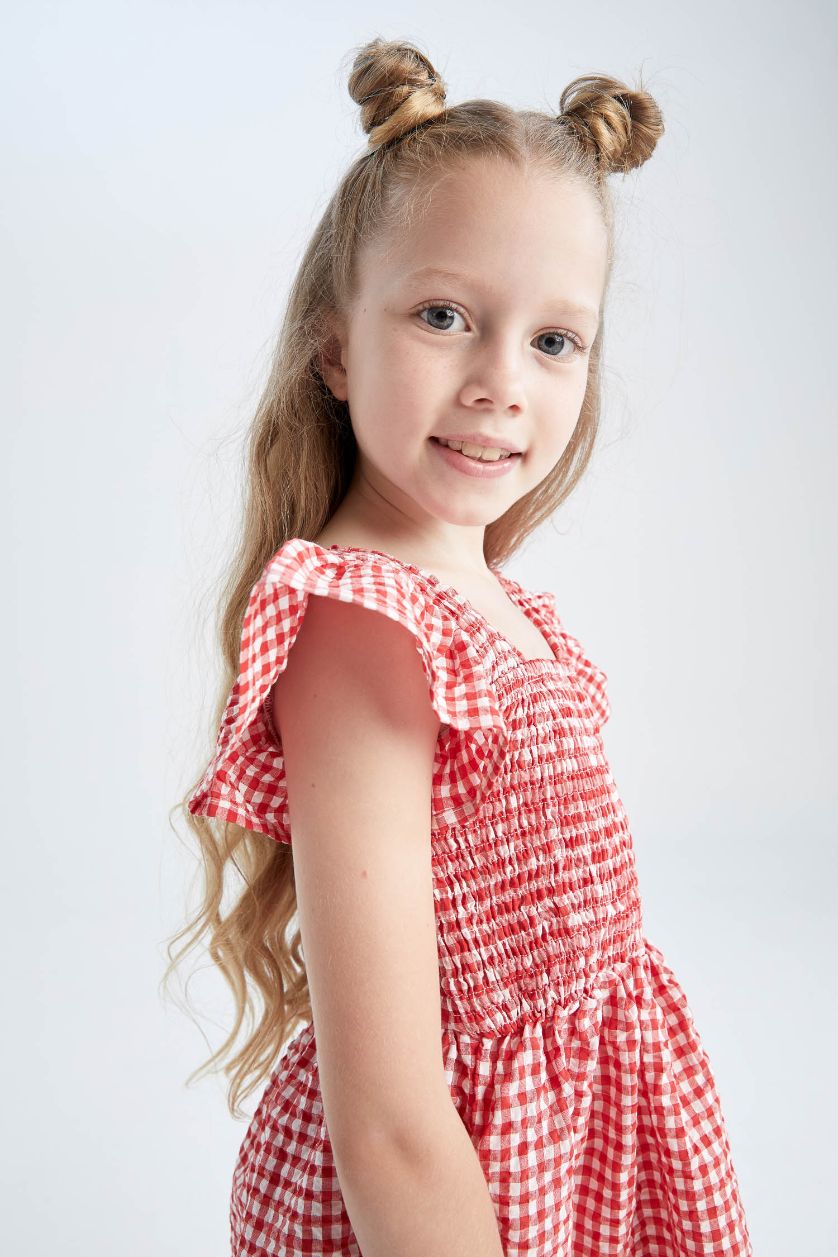 FILLES Rouge Robe coupe classique en voile de coton à motif vichy pour fille