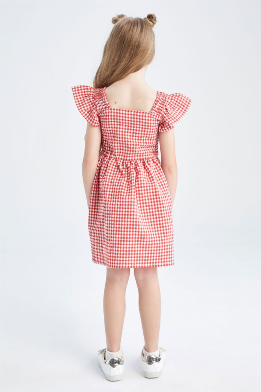 FILLES Rouge Robe coupe classique en voile de coton à motif vichy pour fille
