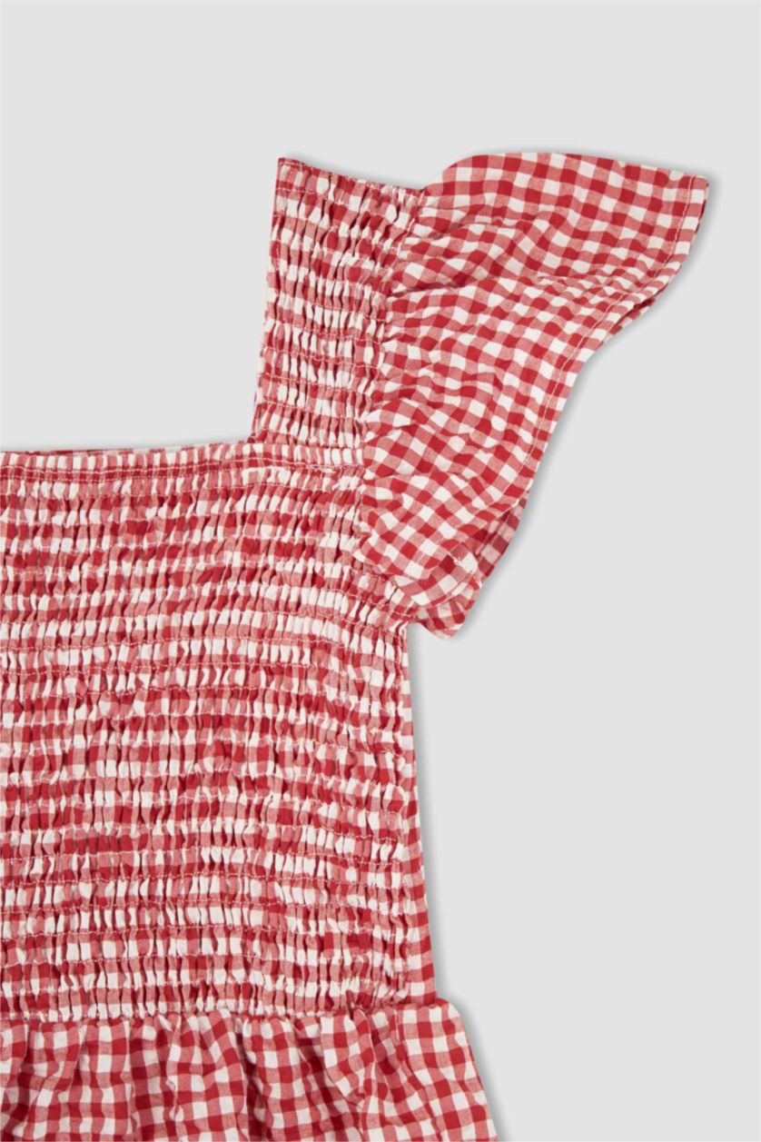 FILLES Rouge Robe coupe classique en voile de coton à motif vichy pour fille