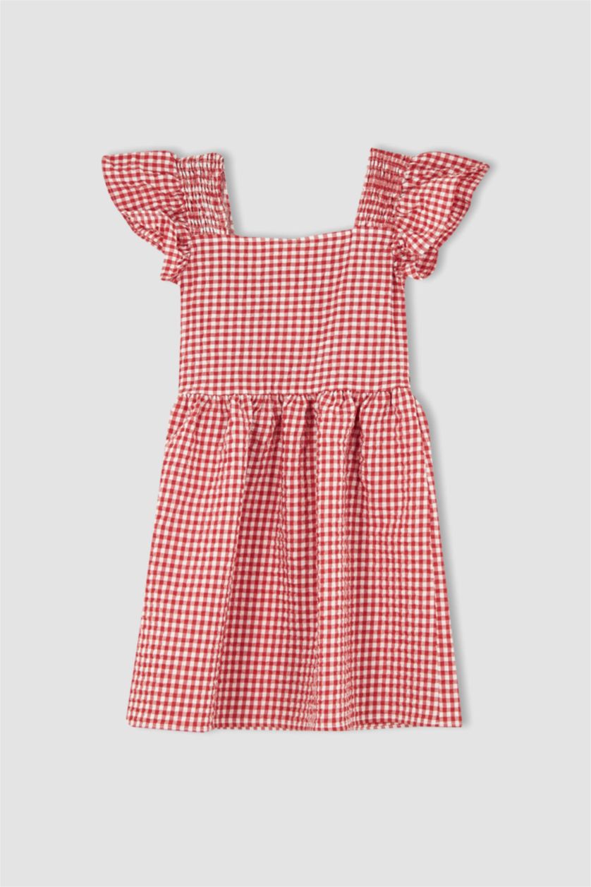 FILLES Rouge Robe coupe classique en voile de coton à motif vichy pour fille