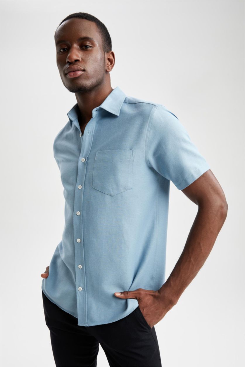 MAN Blue Regular Fit Short Sleeve One Side Pocket Shirt