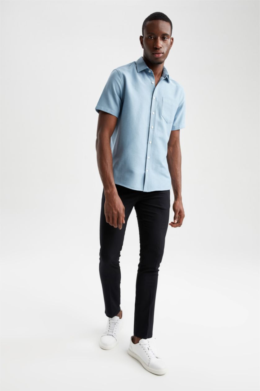 MAN Blue Regular Fit Short Sleeve One Side Pocket Shirt