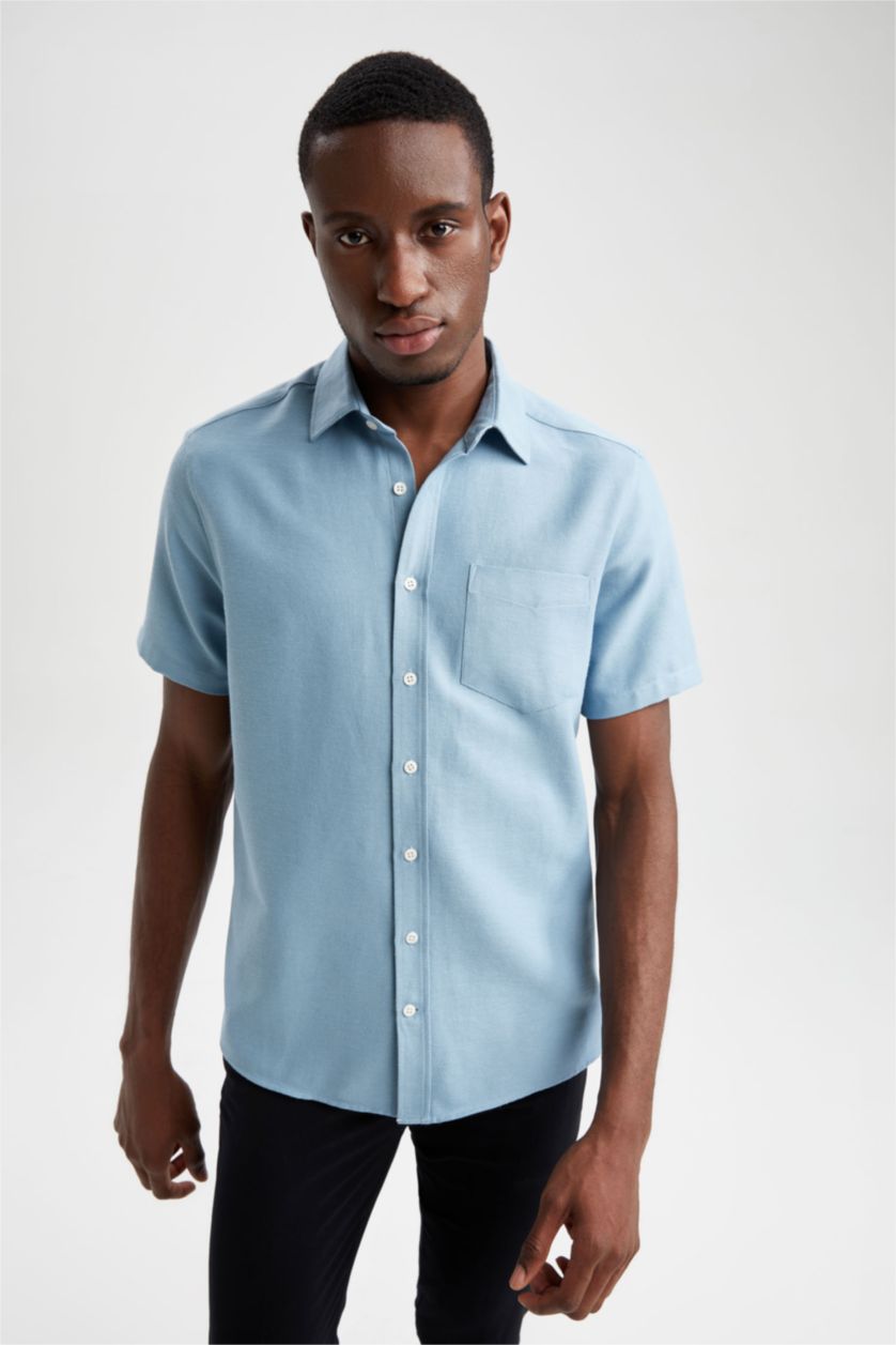 MAN Blue Regular Fit Short Sleeve One Side Pocket Shirt