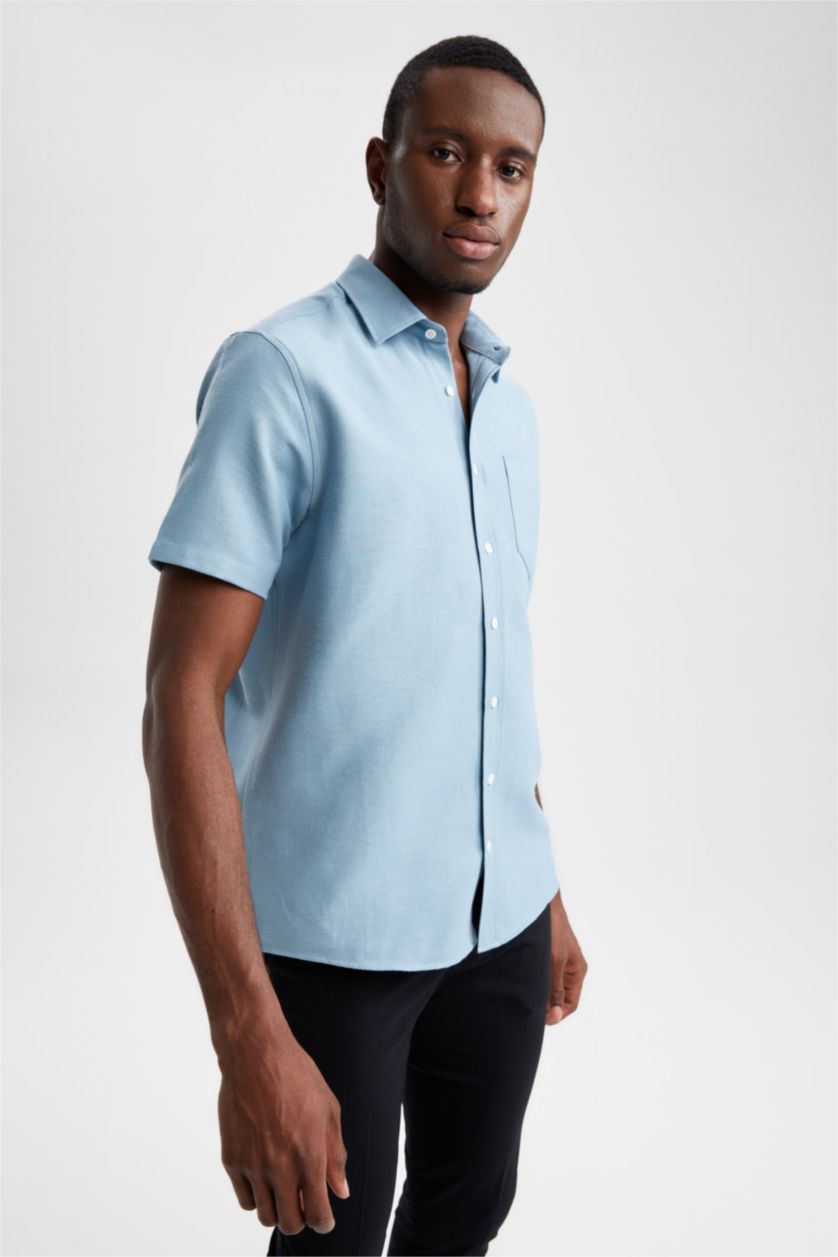 MAN Blue Regular Fit Short Sleeve One Side Pocket Shirt