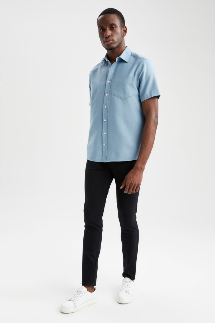 MAN Blue Regular Fit Short Sleeve One Side Pocket Shirt