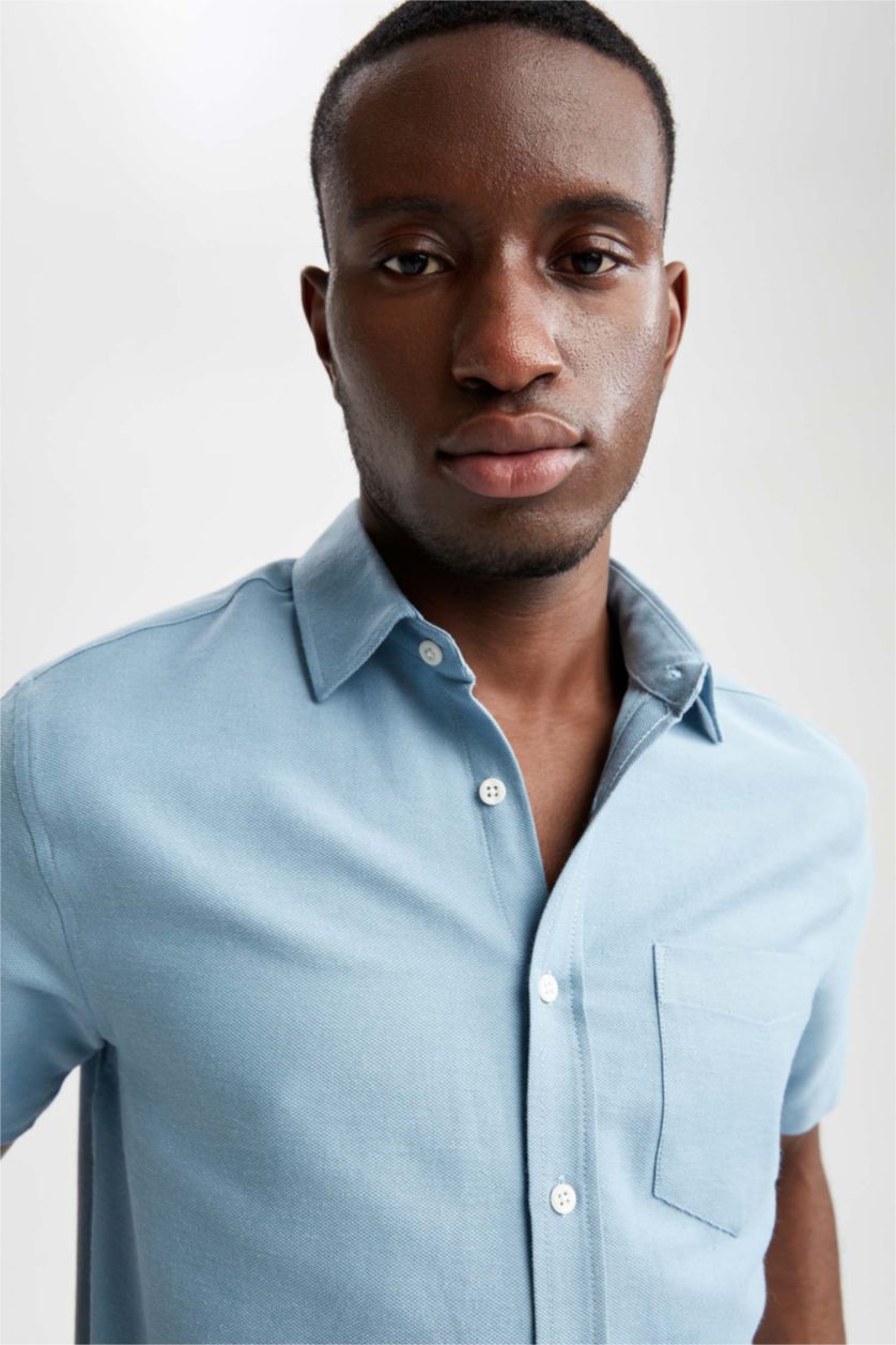 MAN Blue Regular Fit Short Sleeve One Side Pocket Shirt