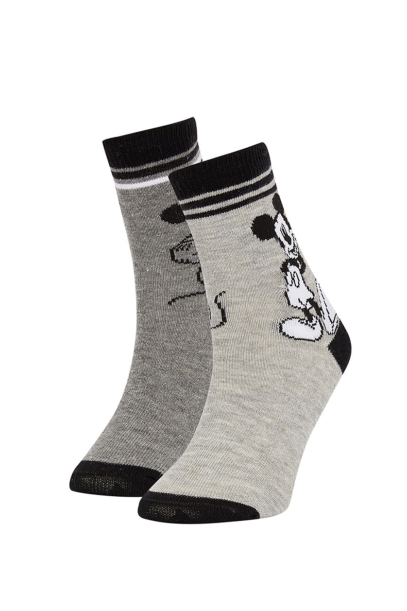 Erkek Çocuk - Genç Erkek Gri Erkek Çocuk Disney Mickey & Minnie 2'li Pamuklu Uzun Çorap