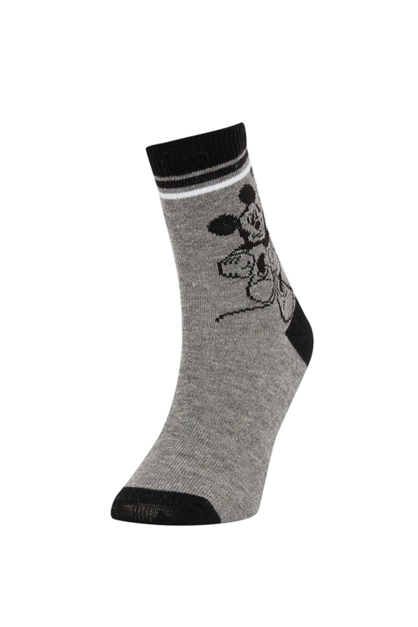 Erkek Çocuk - Genç Erkek Gri Erkek Çocuk Disney Mickey & Minnie 2'li Pamuklu Uzun Çorap