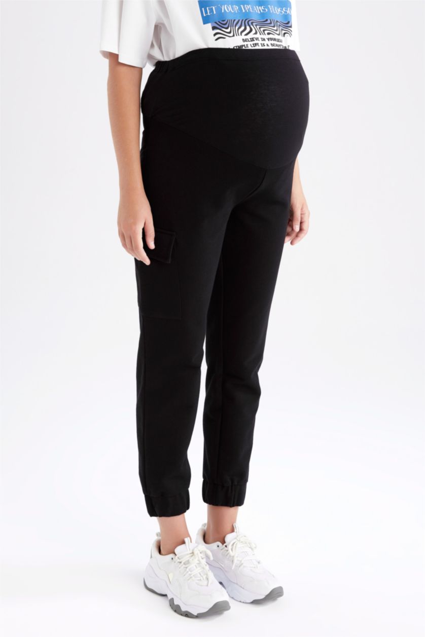 FEMME Noir Pantalon de jogging de maternité avec poche cargo