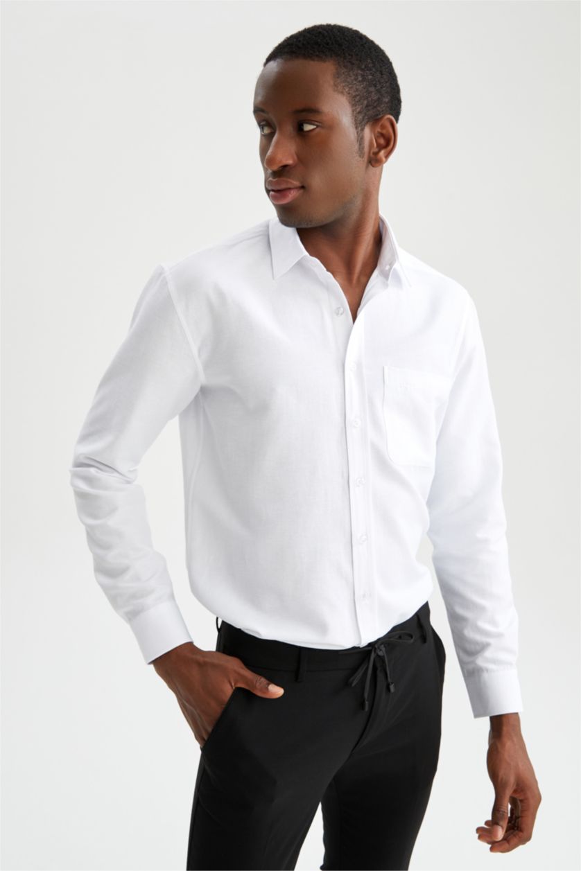 HOMME Blanc Chemise basique à manches longues coupe classique