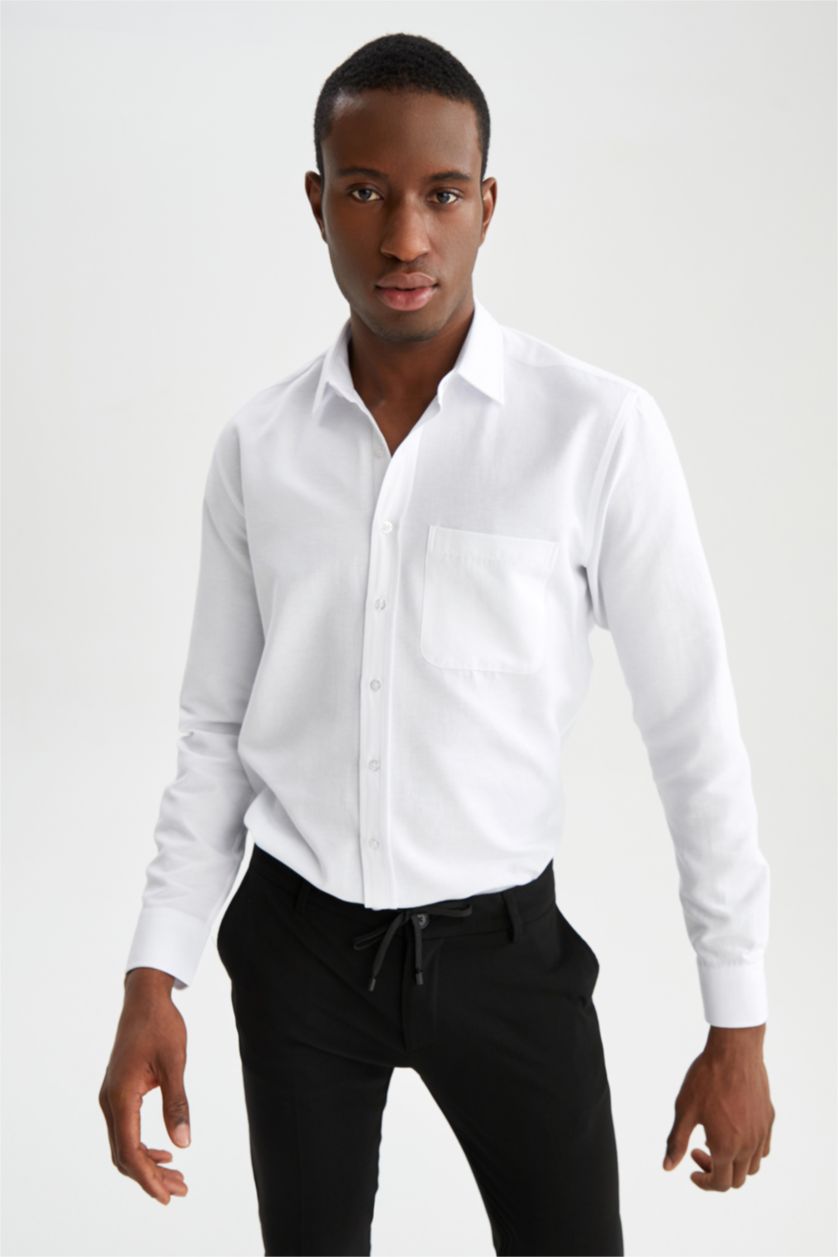 HOMME Blanc Chemise basique à manches longues coupe classique