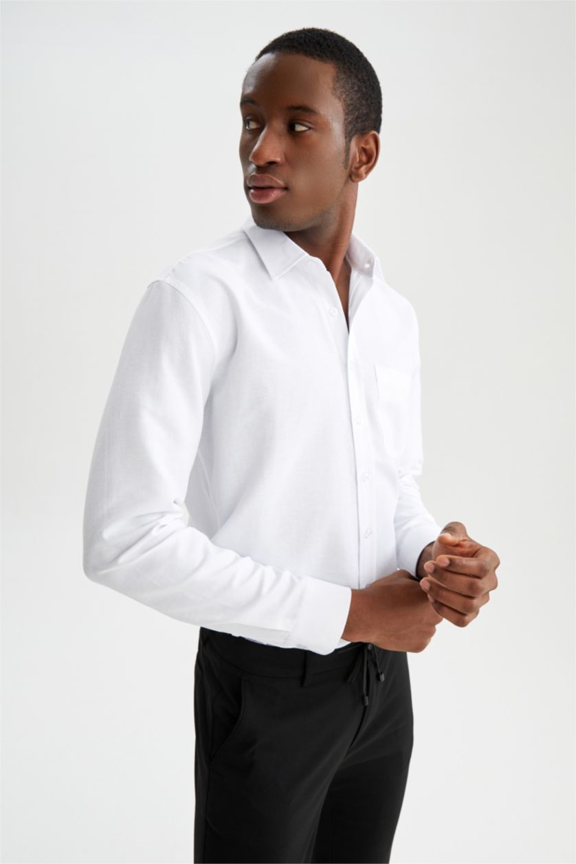 HOMME Blanc Chemise basique à manches longues coupe classique
