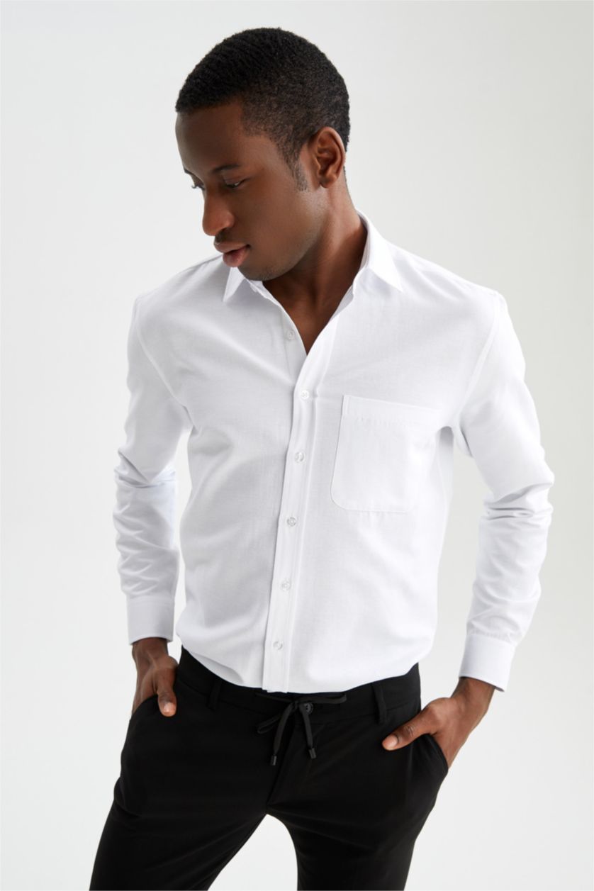 HOMME Blanc Chemise basique à manches longues coupe classique