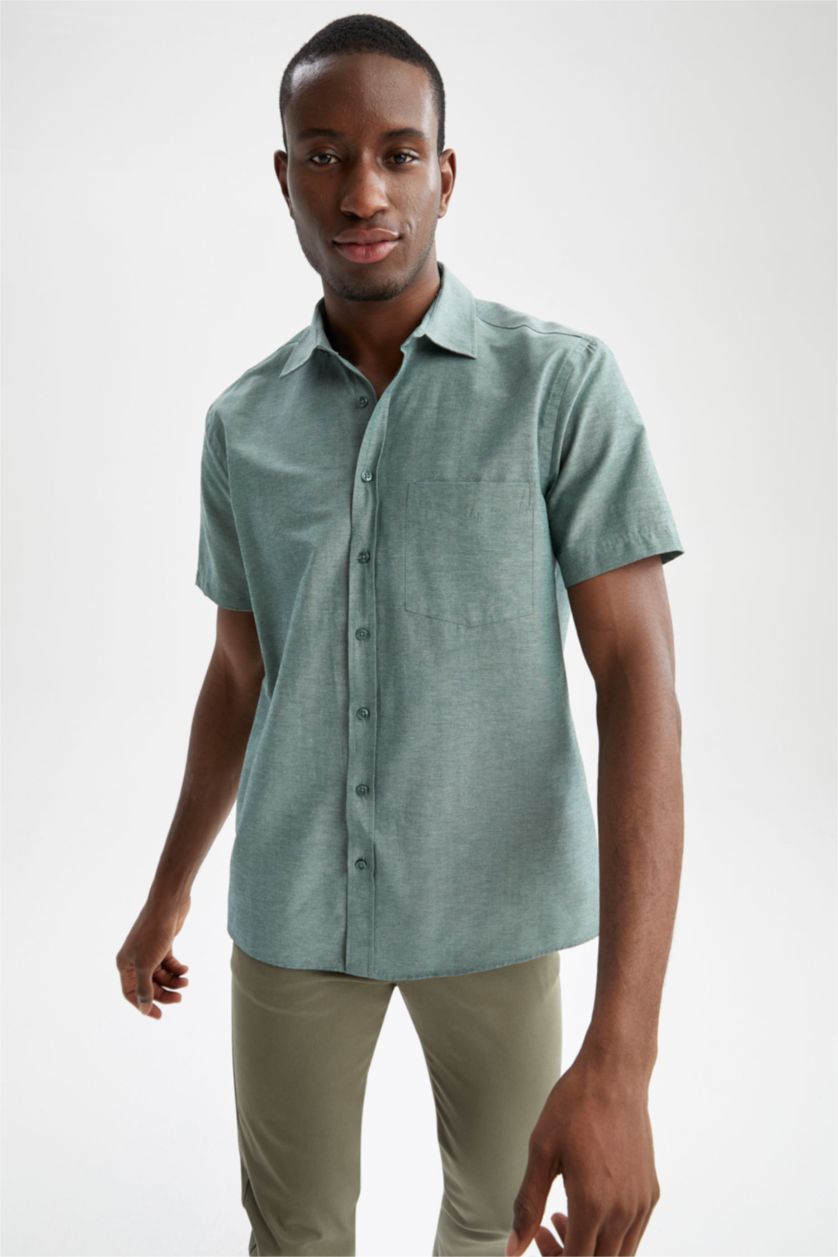 رجالي أخضر غامق قميص بولو بقصة عادية وأكمام قصيرة