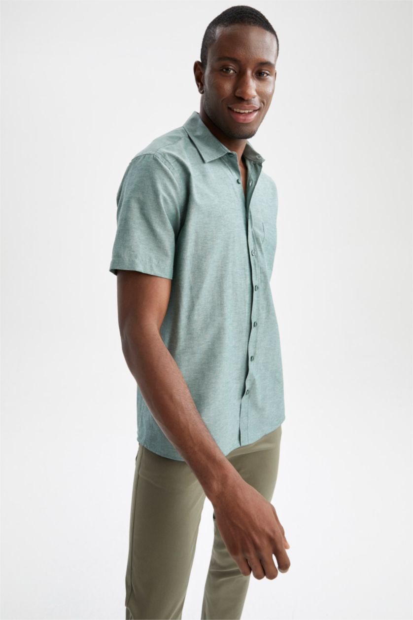 رجالي أخضر غامق قميص بولو بقصة عادية وأكمام قصيرة