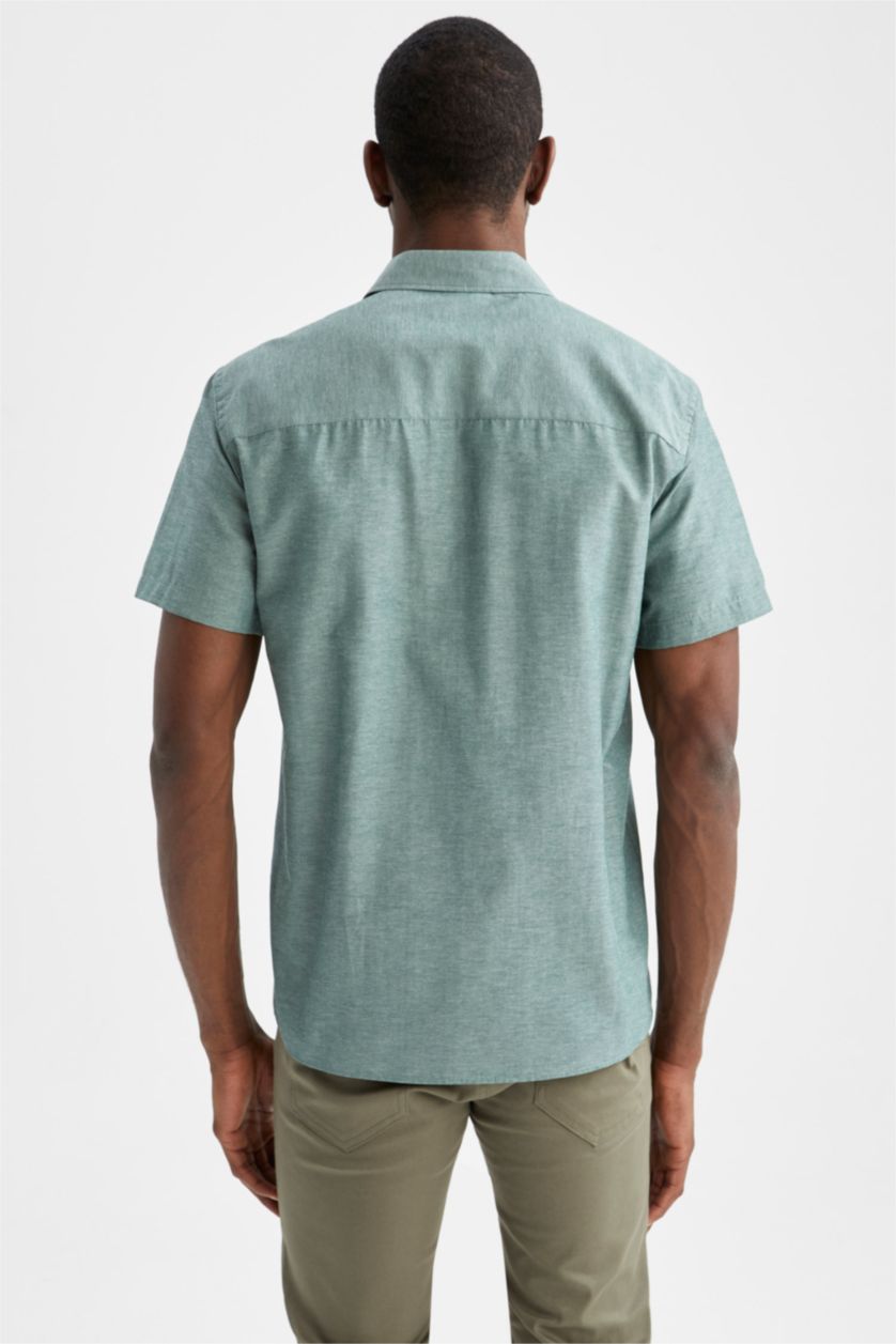 رجالي أخضر غامق قميص بولو بقصة عادية وأكمام قصيرة