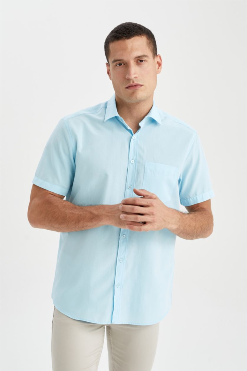 رجال أكوا قميص بولو بقصة عادية وأكمام قصيرة