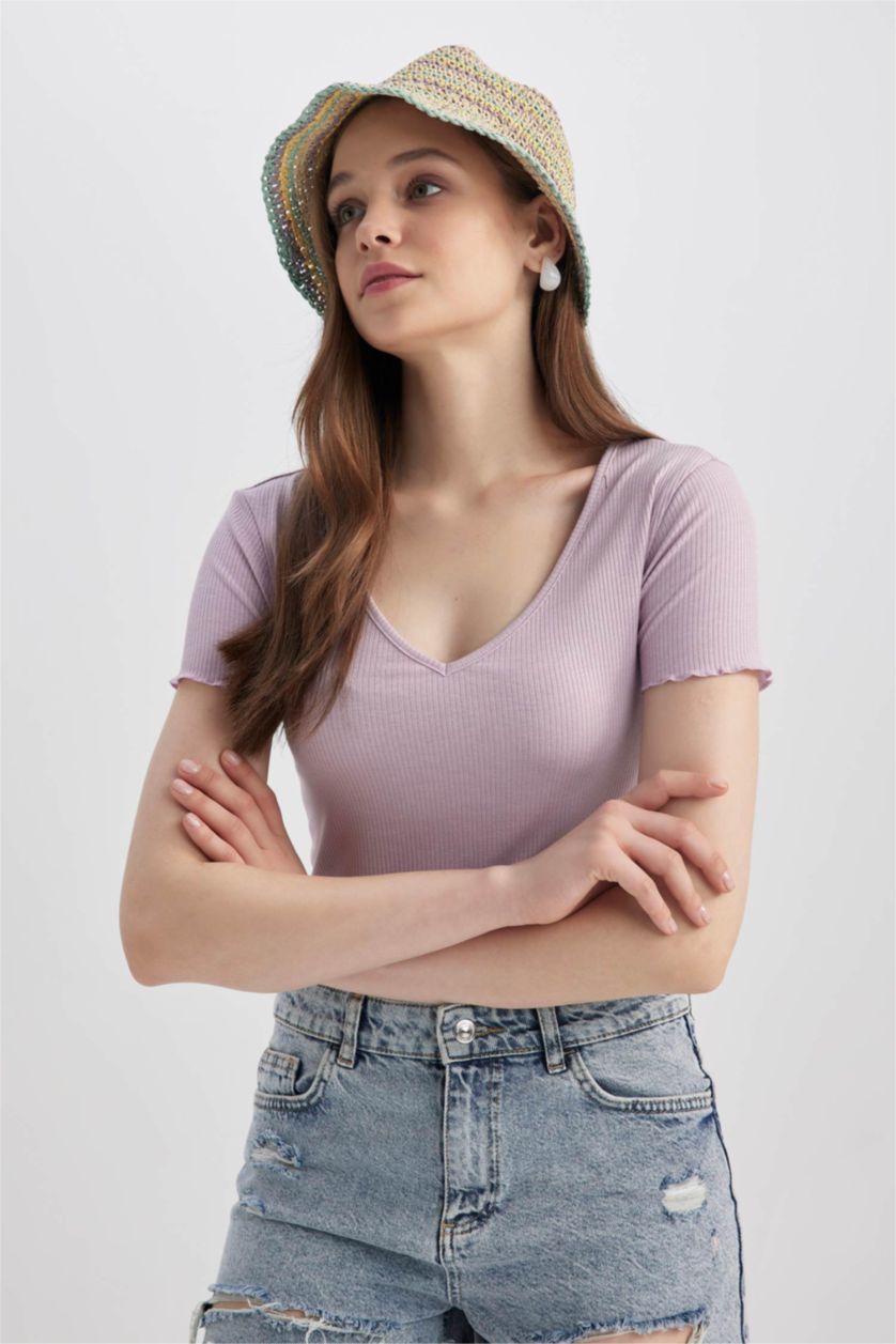 نساء أرجواني Slim Fit Camisole Short Sleeve T-Shirt