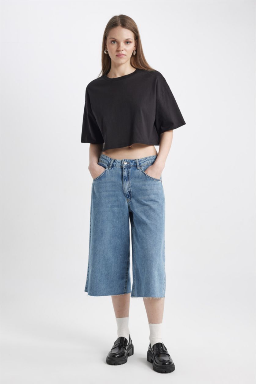 Kadın Siyah Coool Loose Fit Bisiklet Yaka Basic Düz Kısa Kollu Tişört