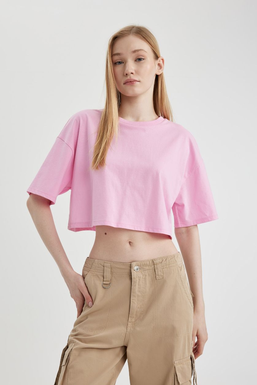 نساء زهري فاتح تيشيرت نص كم قصة فضفاضة