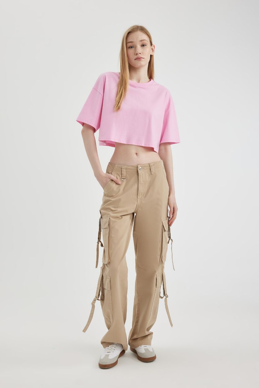 نساء زهري فاتح تيشيرت نص كم قصة فضفاضة