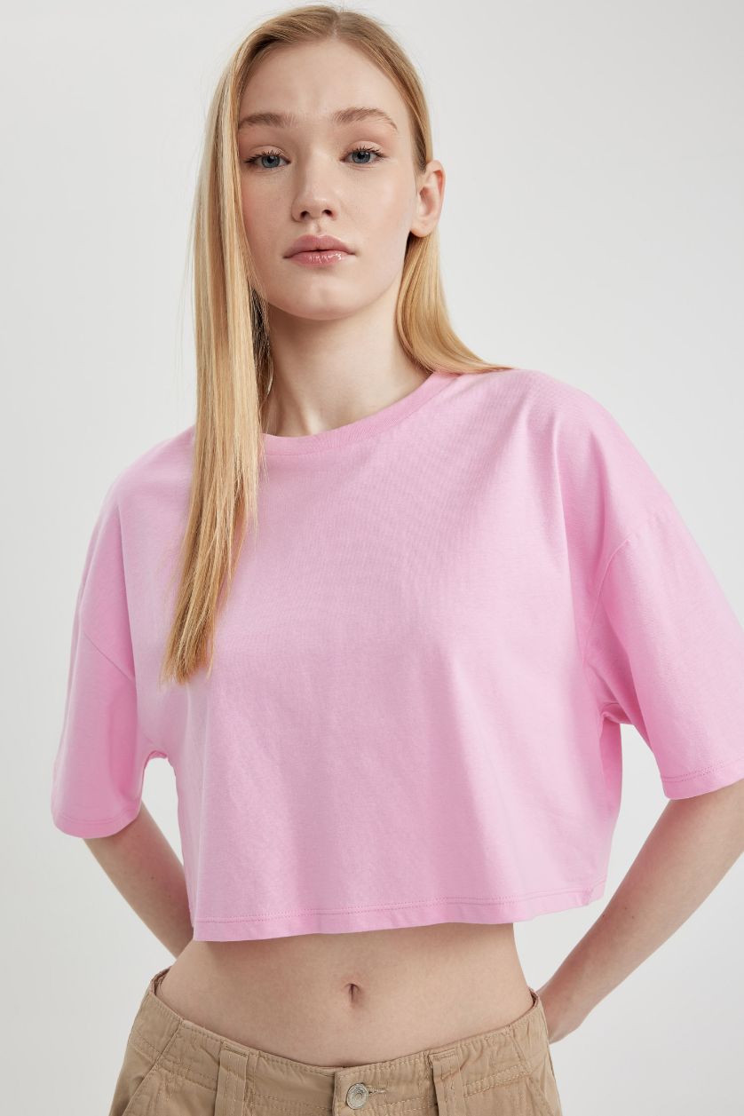 نساء زهري فاتح تيشيرت نص كم قصة فضفاضة