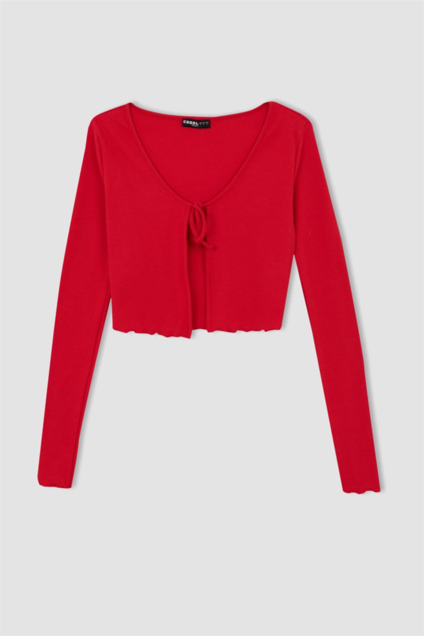 FEMME Rouge Cardigan caraco en velours côtelé à col rond et coupe cool