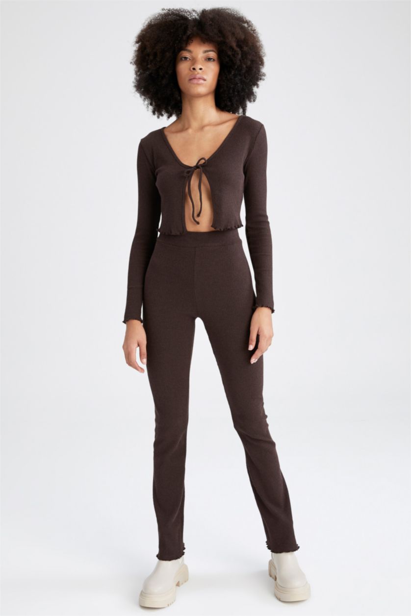 Женщины Коричневый Кардиган укороченный в рубчик, Коллекция Coool