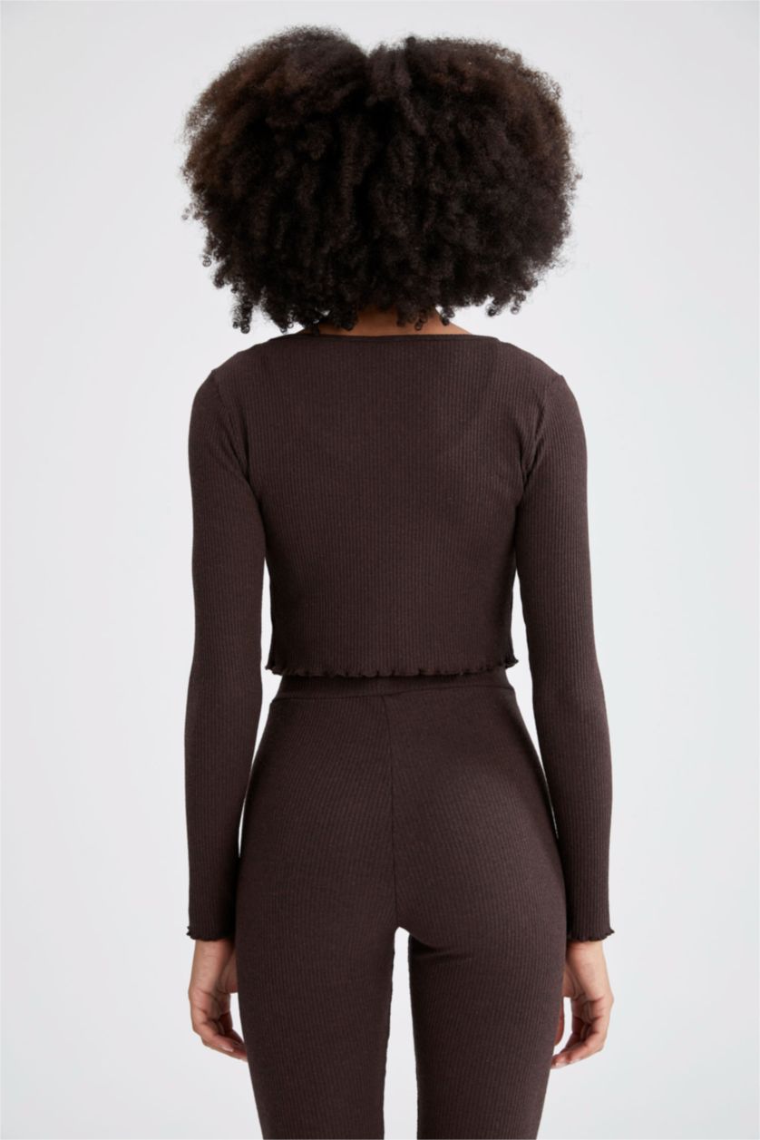 Женщины Коричневый Кардиган укороченный в рубчик, Коллекция Coool