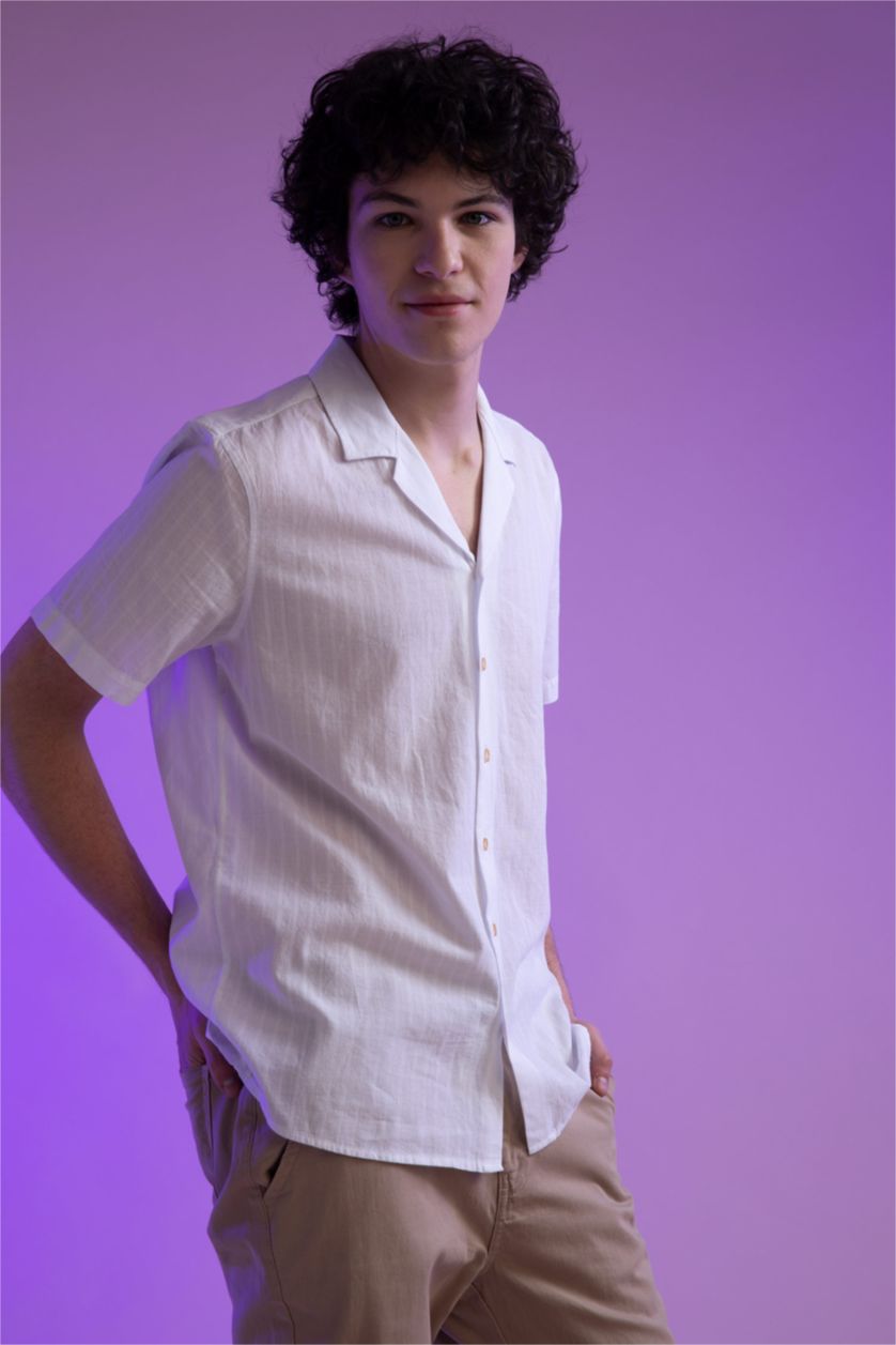 HOMME Blanc Chemise à manches courtes en popeline coupe classique