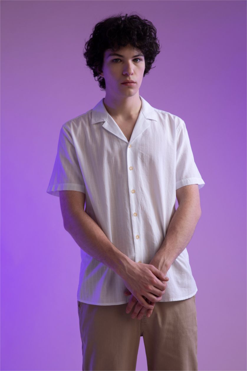 HOMME Blanc Chemise à manches courtes en popeline coupe classique