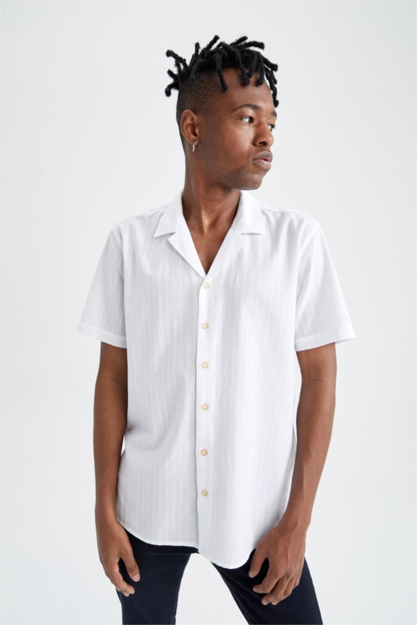 HOMME Blanc Chemise à manches courtes en popeline coupe classique