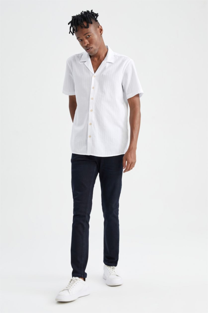 HOMME Blanc Chemise à manches courtes en popeline coupe classique