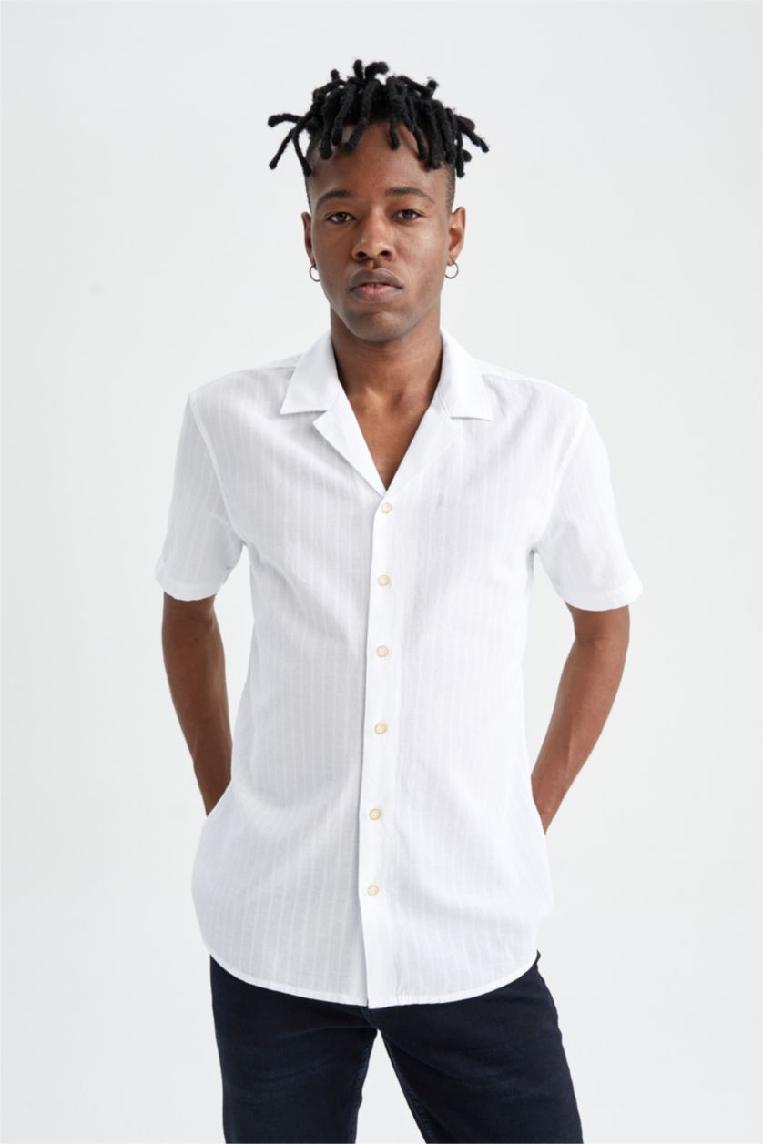 HOMME Blanc Chemise à manches courtes en popeline coupe classique