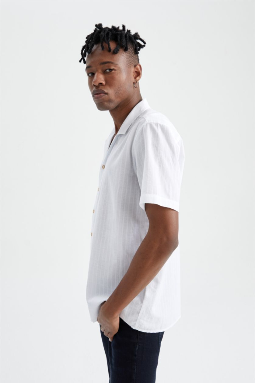 HOMME Blanc Chemise à manches courtes en popeline coupe classique