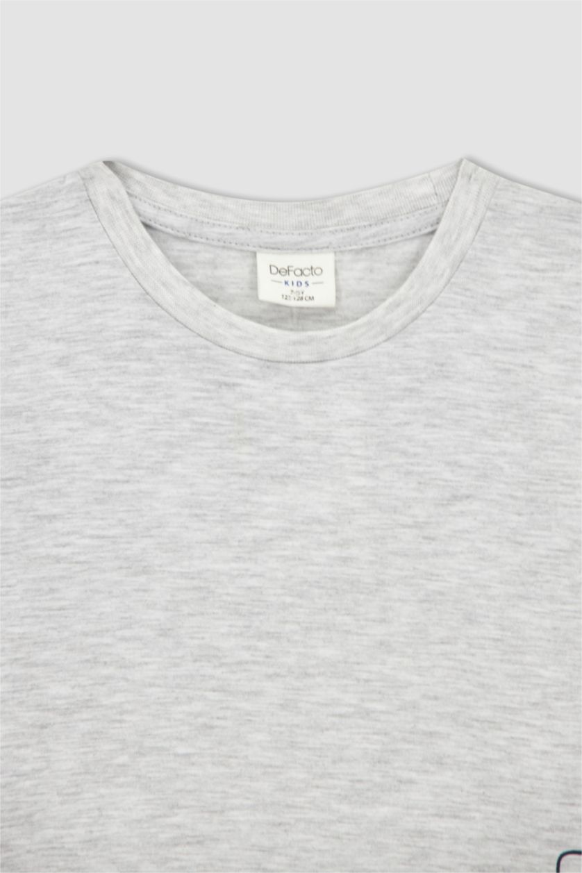 BOYS & TEENS Light Grey Melange Boy Regular Fit Check Print Pyjama Set