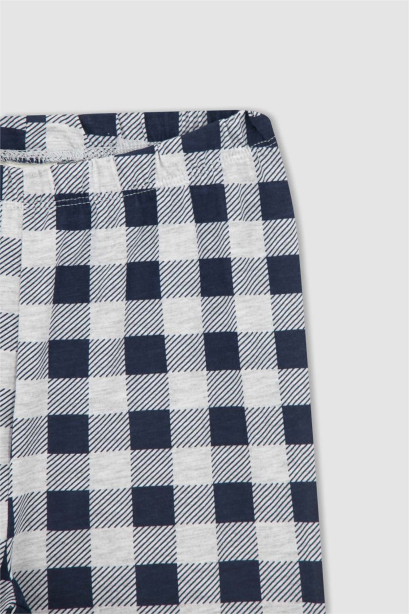 BOYS & TEENS Light Grey Melange Boy Regular Fit Check Print Pyjama Set