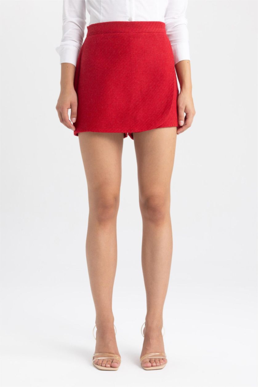 Kadın Kırmızı Tweed Şort