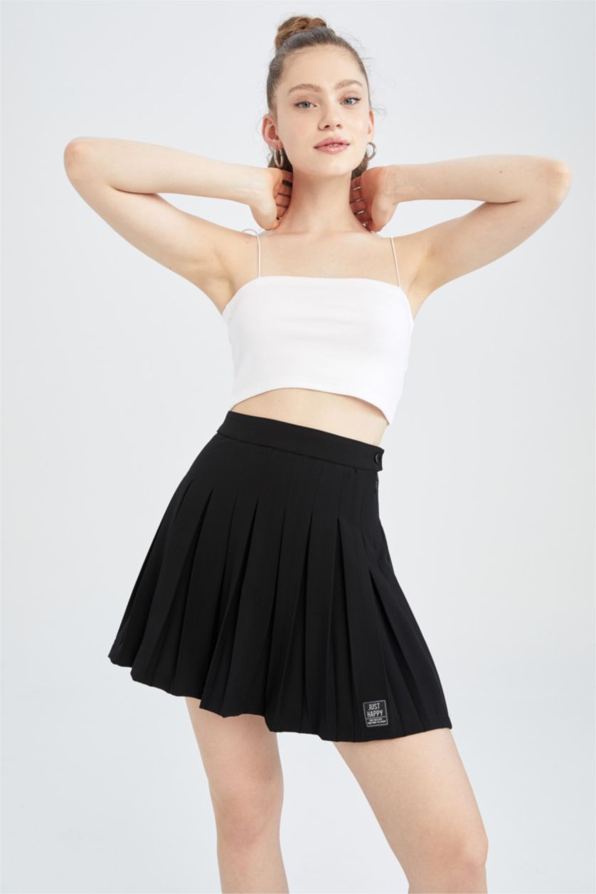 Kadın Siyah Pilise Mini Etek