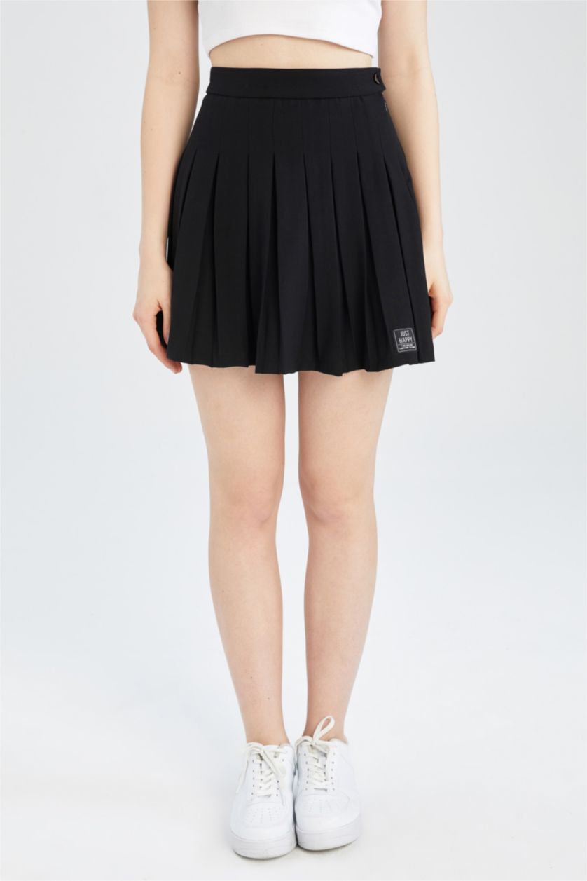 Kadın Siyah Pilise Mini Etek