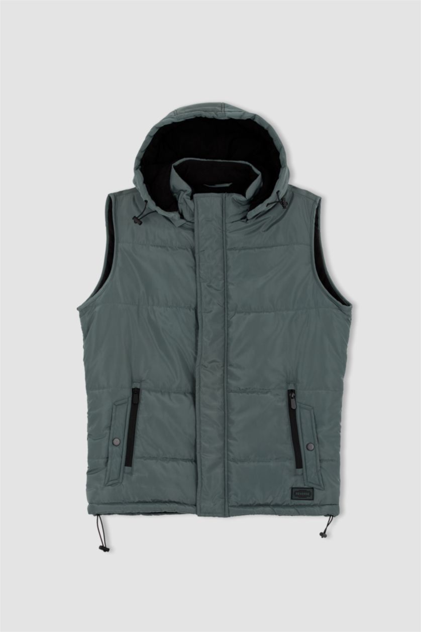 Erkek Yeşil Regular Fıt Kapüşonlu Yelek