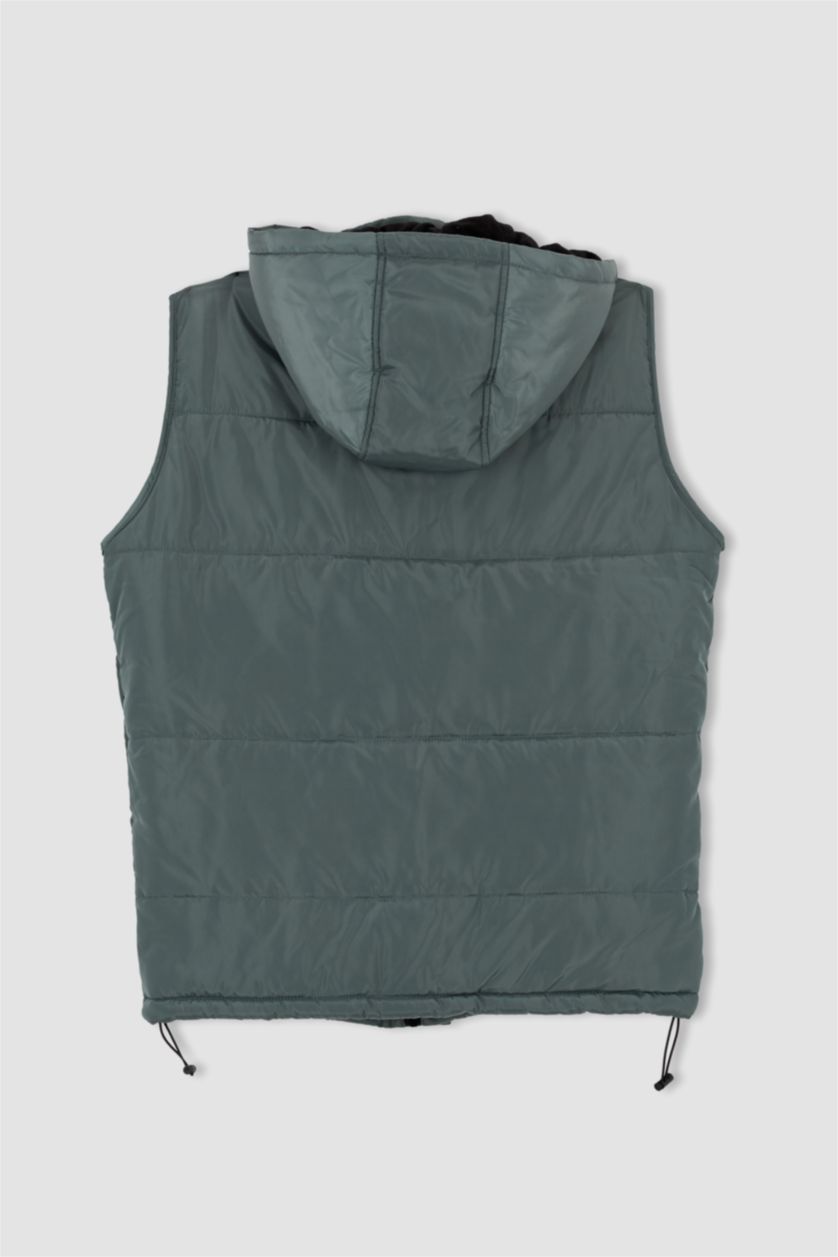 Erkek Yeşil Regular Fıt Kapüşonlu Yelek