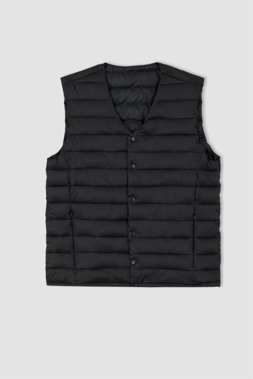 Erkek Siyah Su İtici V Yaka Çıtçıt Kapamalı Mevsimlik Hafif İnce Şişme Yelek