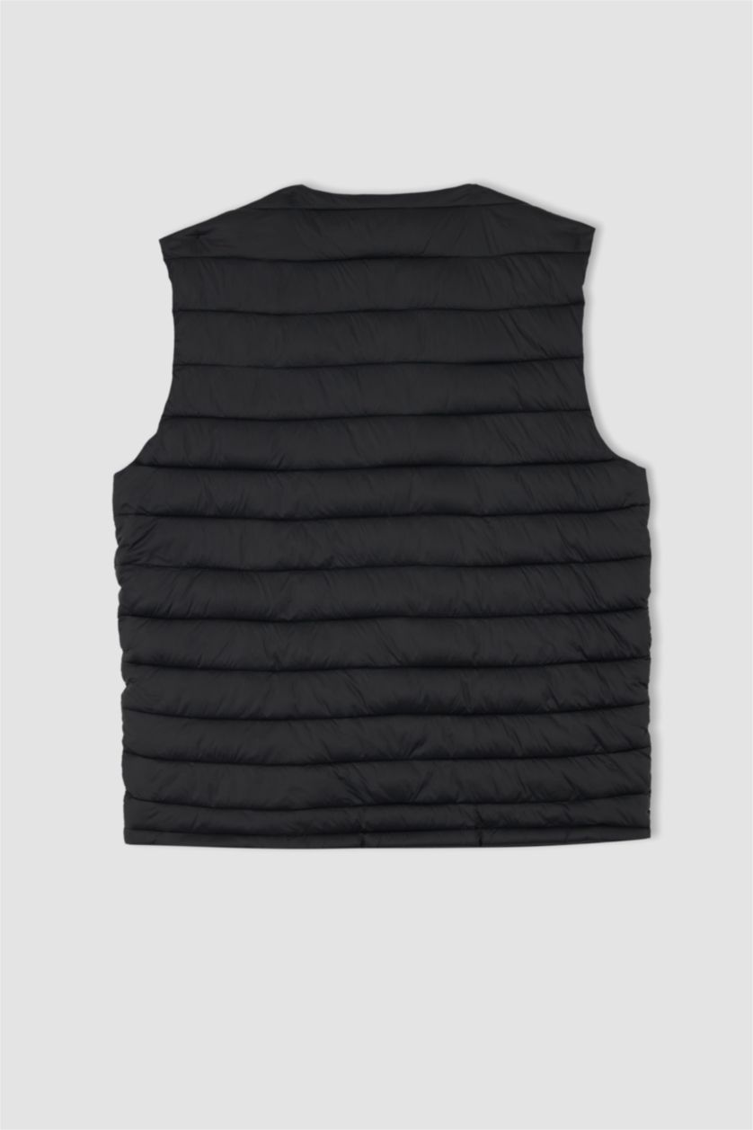 Erkek Siyah Su İtici V Yaka Çıtçıt Kapamalı Mevsimlik Hafif İnce Şişme Yelek